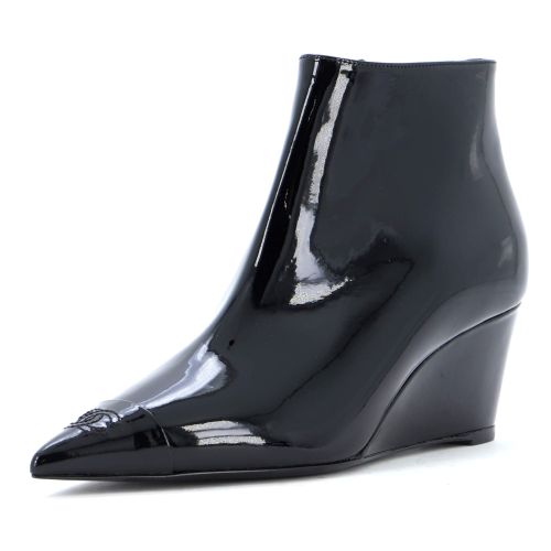 Women's CC Pointed Cap Toe Wedge Ankle Boots Patent