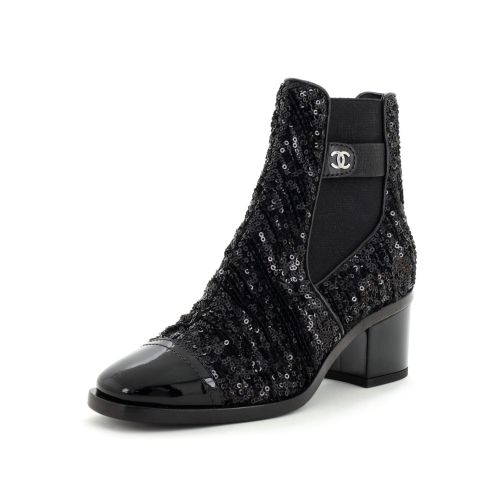 Women's Cap Toe Heeled Ankle Boots Sequins with Patent