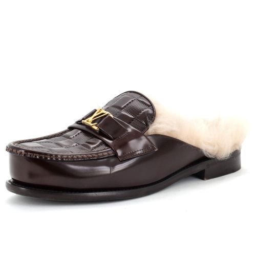 Men's Major Open Back Loafers Damier Infini Leather with Shearling