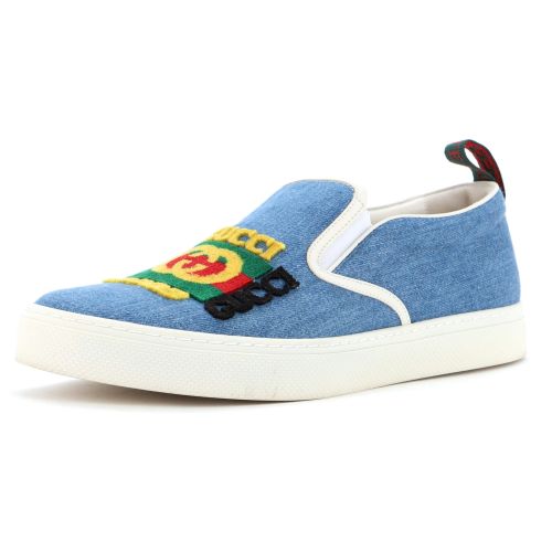 Men's Kura Logo Slip On Sneakers Embroidered Denim