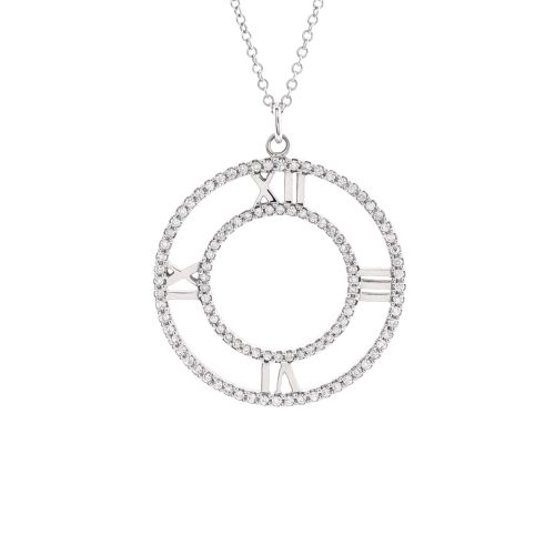 Atlas Open Medallion Pendant Necklace 18K White Gold with Pave Diamonds Large