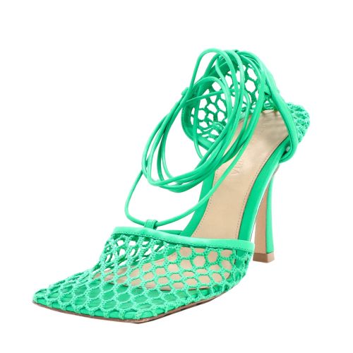 Women's Stretch Ankle Tie Heeled Sandals Mesh with Leather