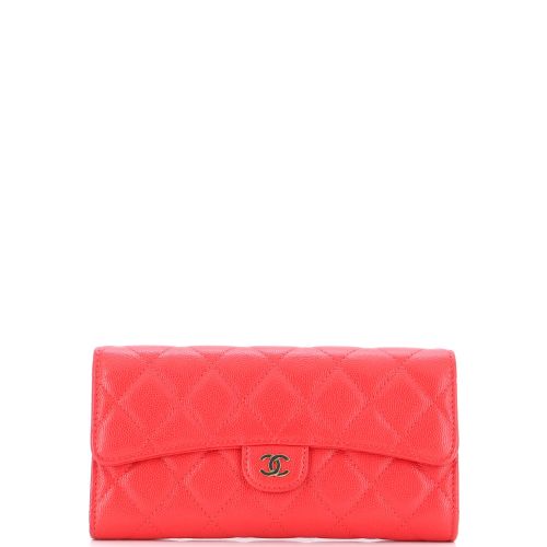 CC Gusset Classic Flap Wallet Quilted Caviar Long