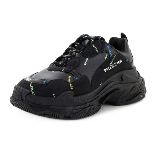 Women's Allover Logo Triple S Sneakers Printed Technical Fabric and Faux Leather