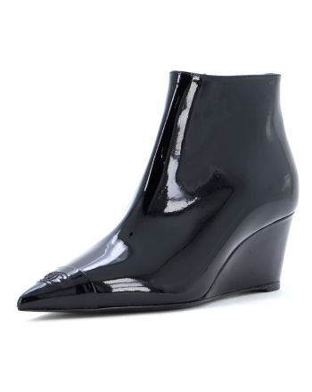 Women's CC Pointed Cap Toe Wedge Ankle Boots Patent