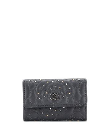 Camellia Card Case Studded Camellia Lambskin