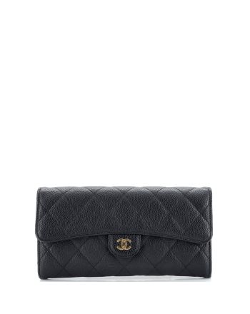 CC Gusset Classic Flap Wallet Quilted Caviar Long