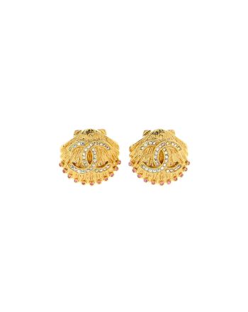 CC Shell Clip-On Earrings Metal with Mulitcolor Crystals