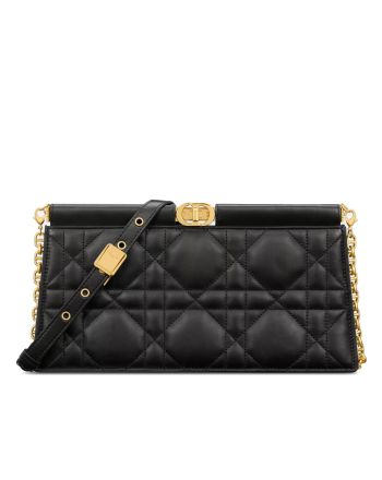 Christian Dior Caro Colle Noire Clutch With Chain