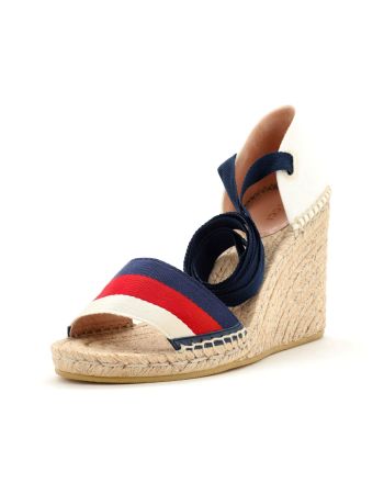 Women' Web Ankle Wrap Wedge Espadrilles Canvas