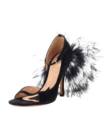 Women's Ankle Strap D'Orsay Heeled Sandals Suede with Feathers