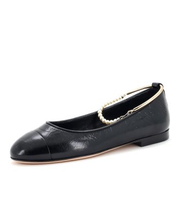 Women's Cap Toe Ankle Chain Ballerina Flats Leather