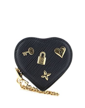 Heart Coin Purse Love Lock Epi Leather